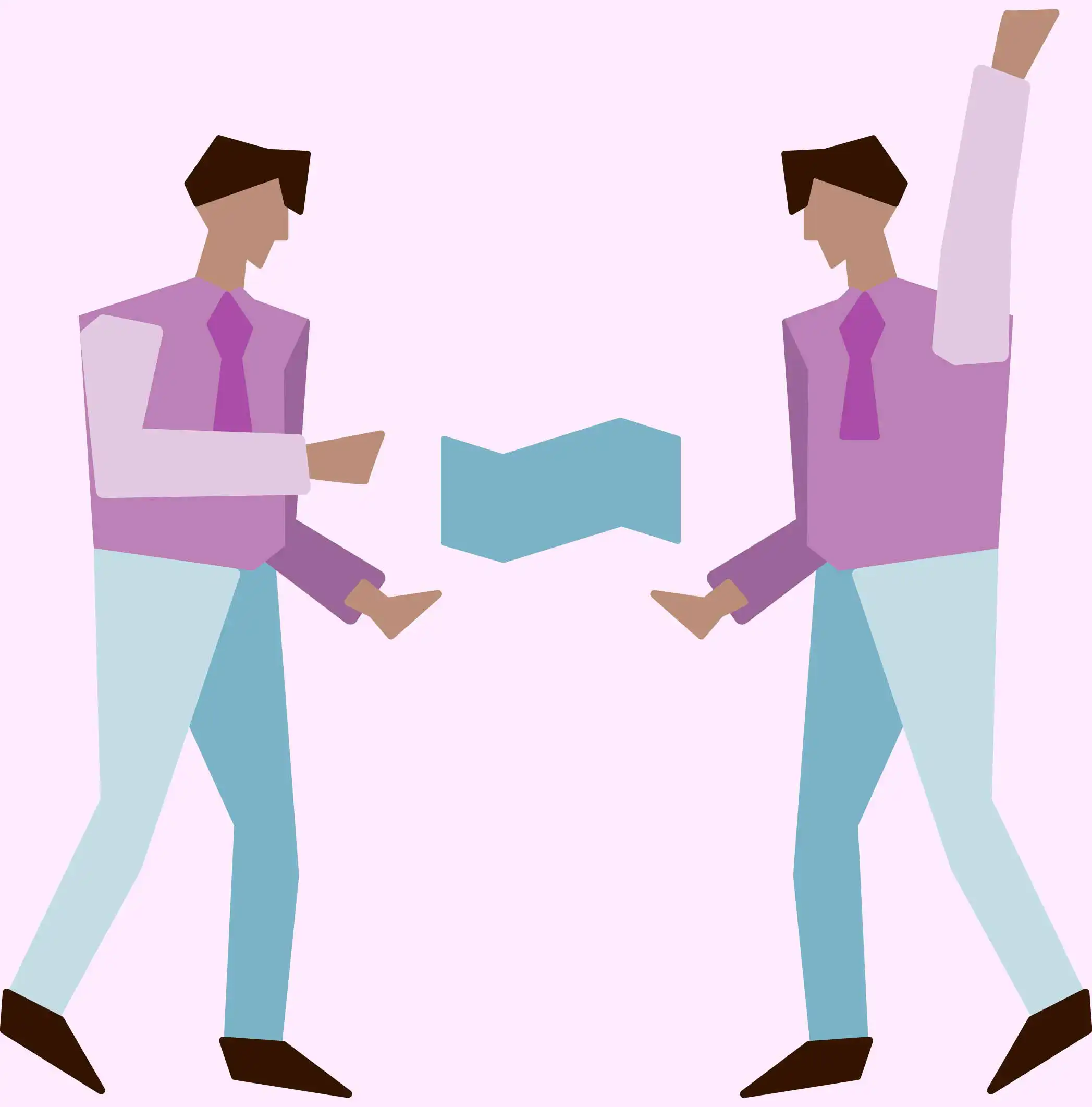 Ilustracion de dos personas recibiendo un documento, ejemplificando que la solicitud fue procesada con exito