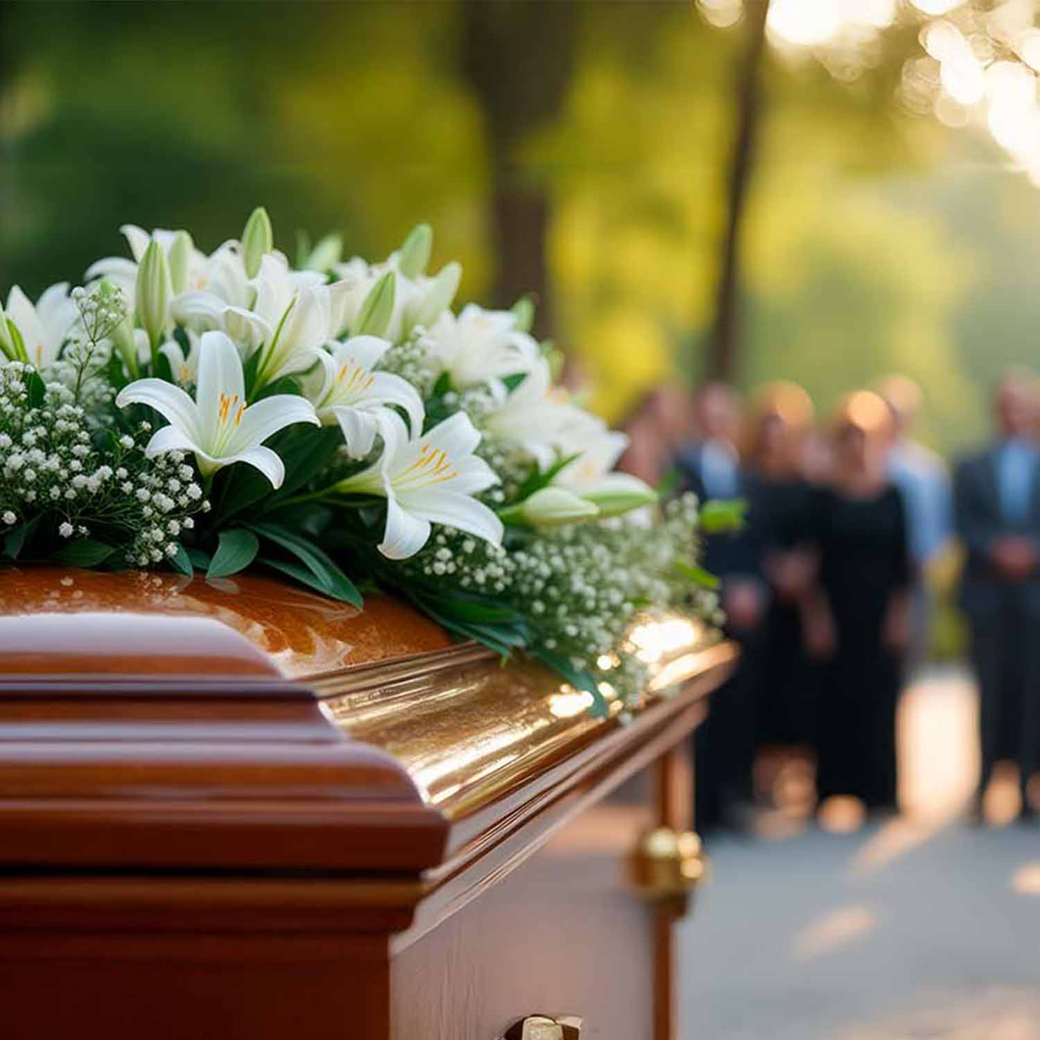 Familia durante un proceso de exhumación en un jardín funerario.