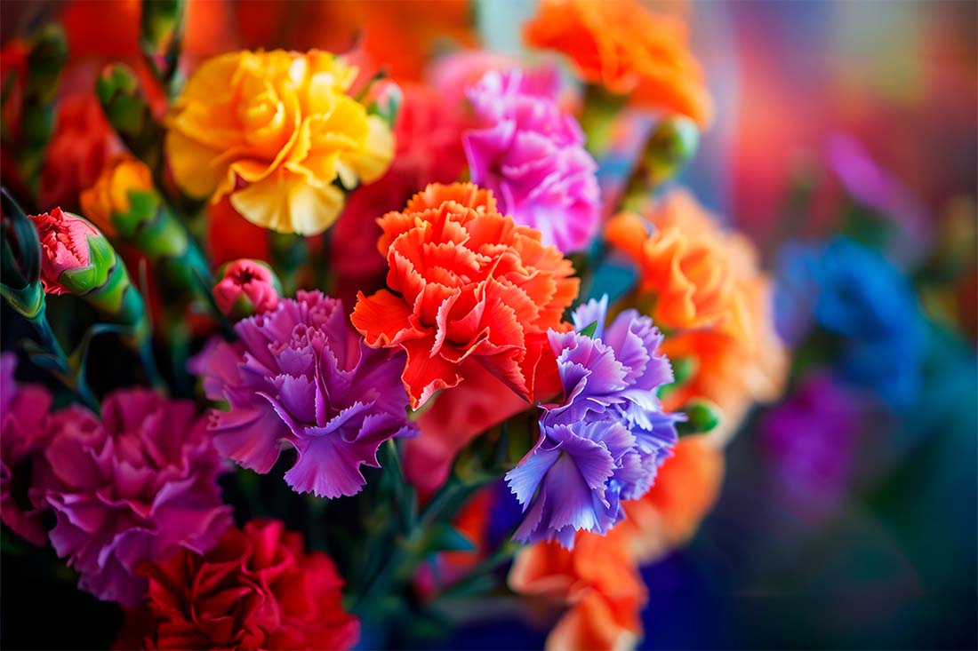 El claveles de distintos colore, es una flor que se adapta a distintos climas, lo que hace que su cultivo y cuidado sean relativamente sencillos.